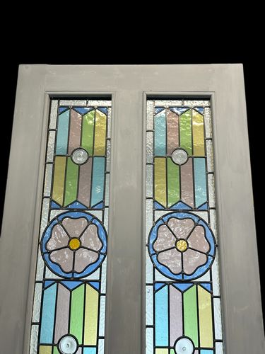 Victorian Stained Glass Front Door Old Antique Period Reclaimed Leaded Wood photo 3127.0