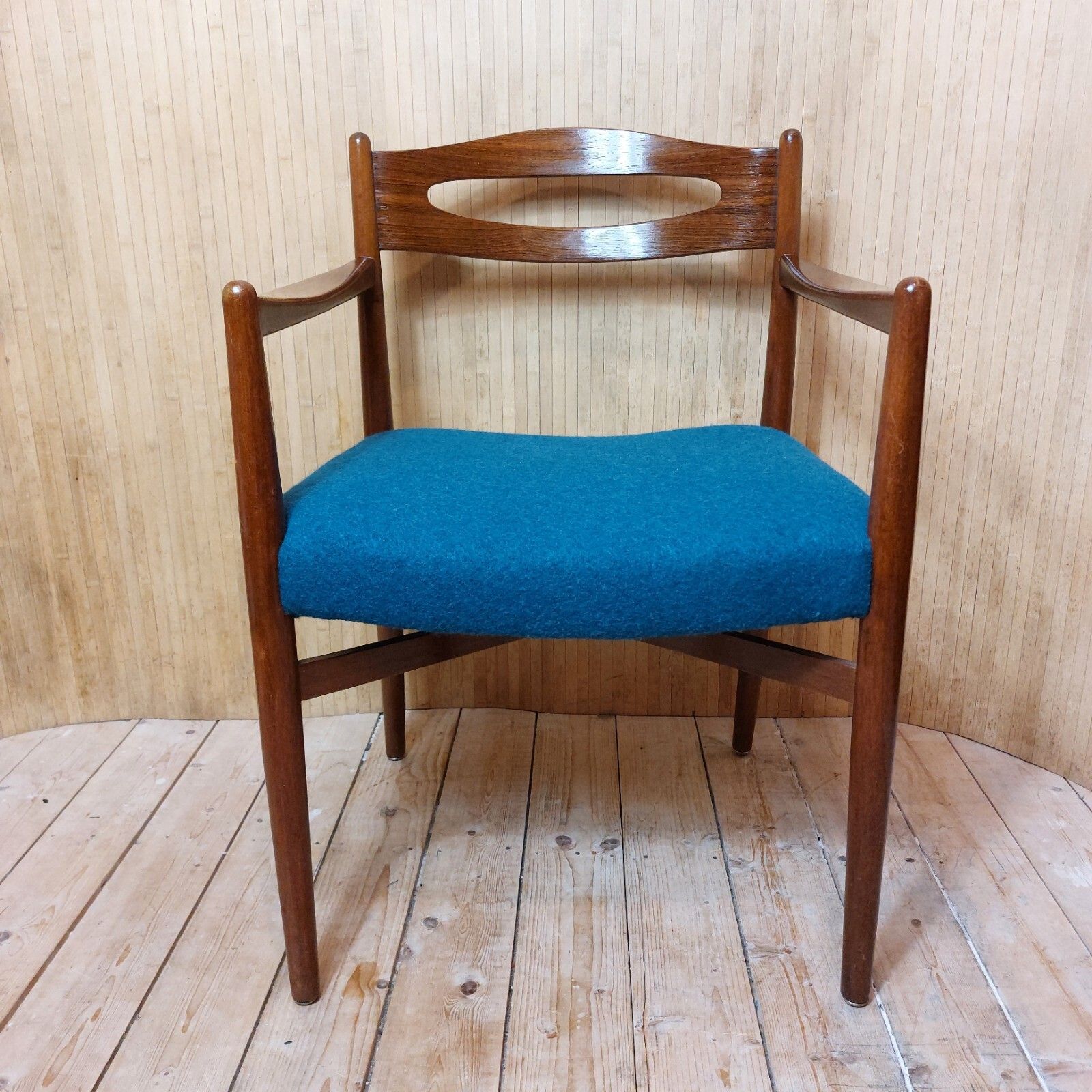 Fab Vintage Mid Century Danish Teak Rosewood Desk Office Armchair Teal Blue Wool photo for sale