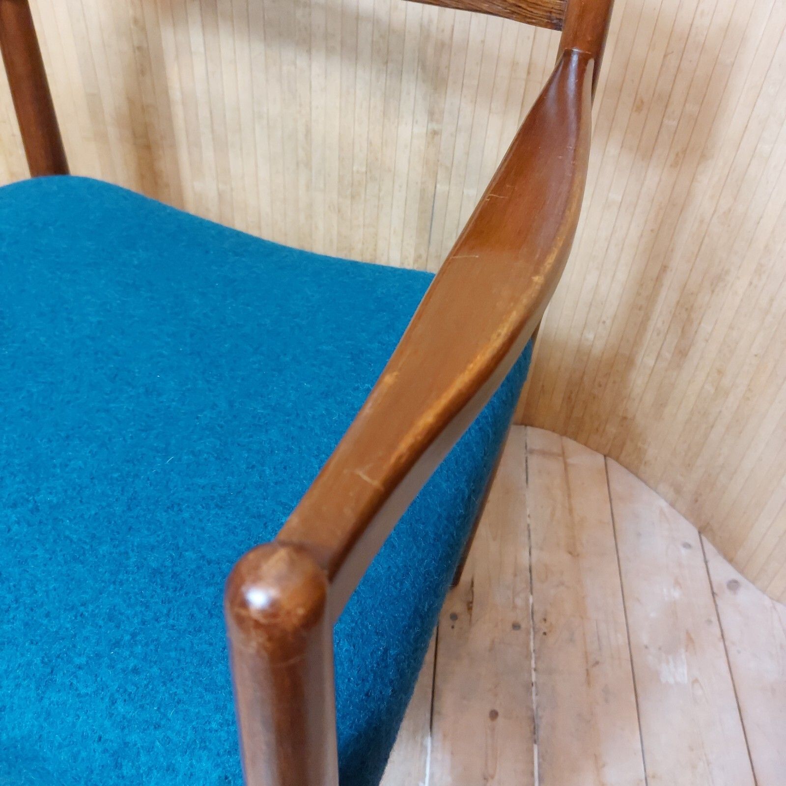 Fab Vintage Mid Century Danish Teak Rosewood Desk Office Armchair Teal Blue Wool photo vinterior