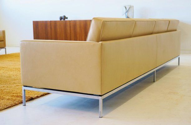 4 Seater Sofa Leather By Florence Knoll Bassett For Knoll Inc. / Knoll International, 1920s photo 9950.0