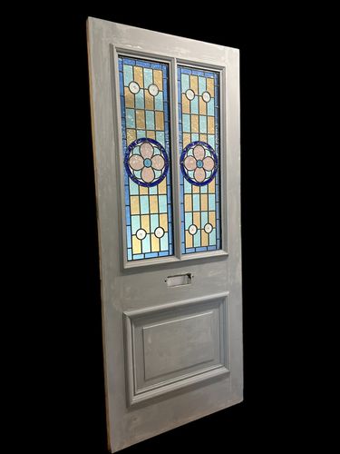 Victorian Stained Glass Front Door Old Antique Period Reclaimed Leaded Wood photo furniture