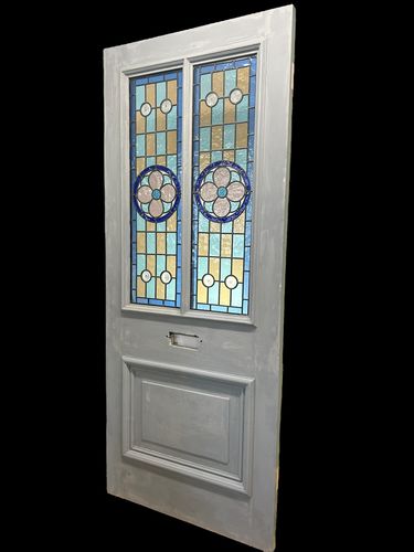 Victorian Stained Glass Front Door Old Antique Period Reclaimed Leaded Wood photo for sale