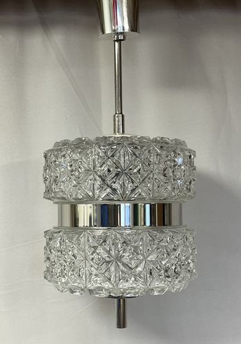 Vintage Midcentury 1960s Crystal Glass & Chrome Pendant Hanging Lamp Light photo for sale