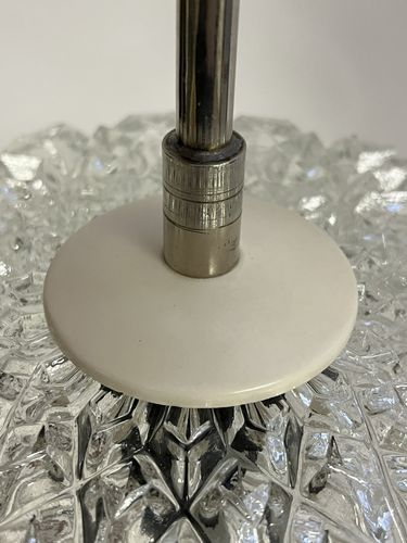 Vintage Midcentury 1960s Crystal Glass & Chrome Pendant Hanging Lamp Light photo vintage