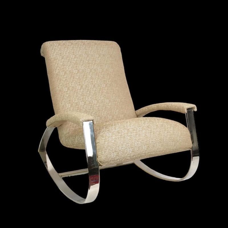 Large And Impressive  Mid Century Italian Guido Faleschini Gilt Metal Lounge Rocking Chair Fully Restored And Upholstered photo for sale