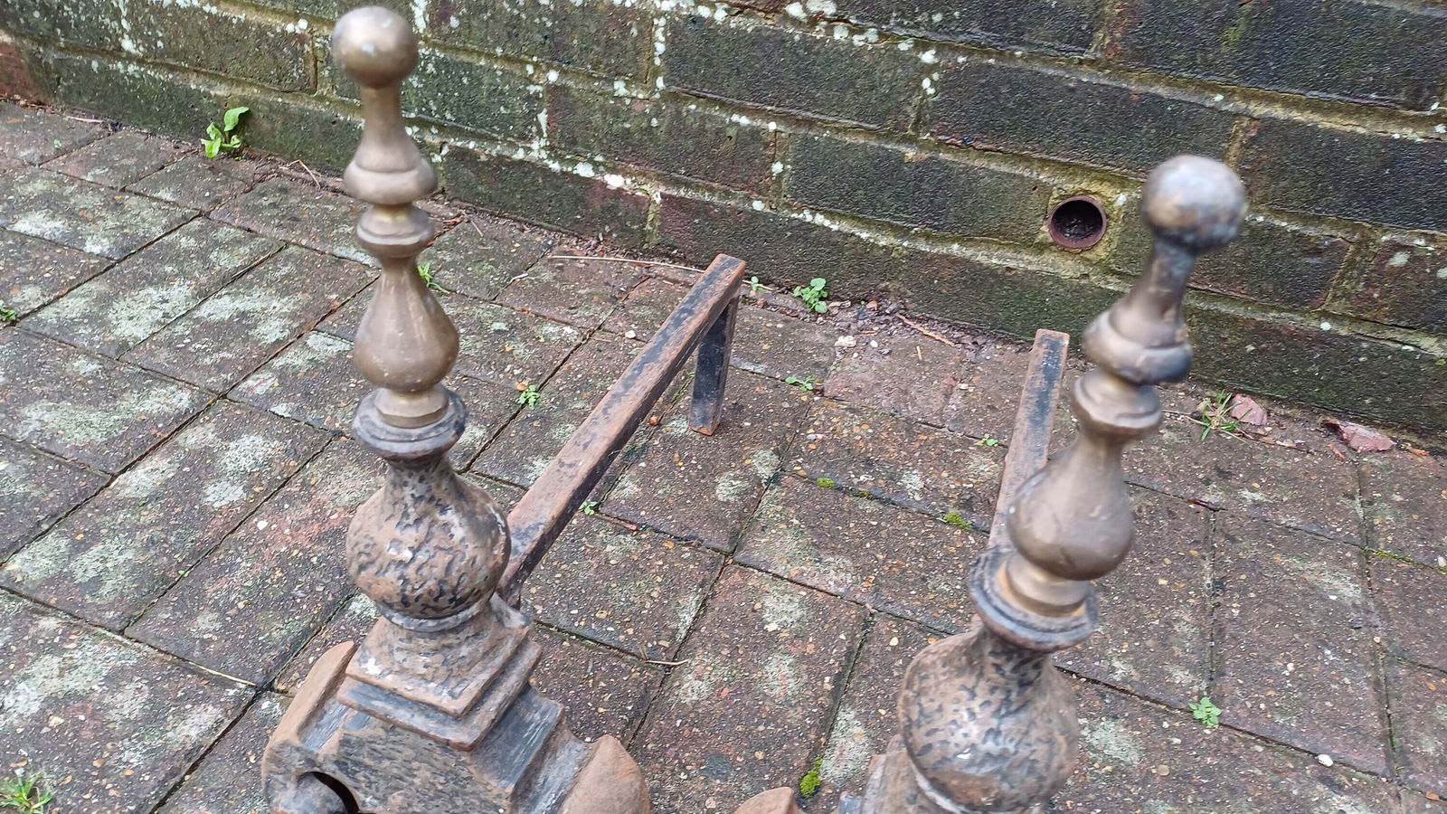 Pair Of Vintage Brass And Iron Fire Dogs Fireplace Decor Possibly Continental. photo buy