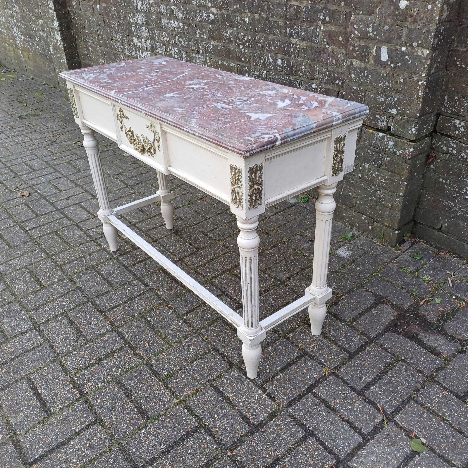 Striking Late Victorian Painted Shabby Chic Marble Topped Side Table Washstand Dressing Table photo furniture