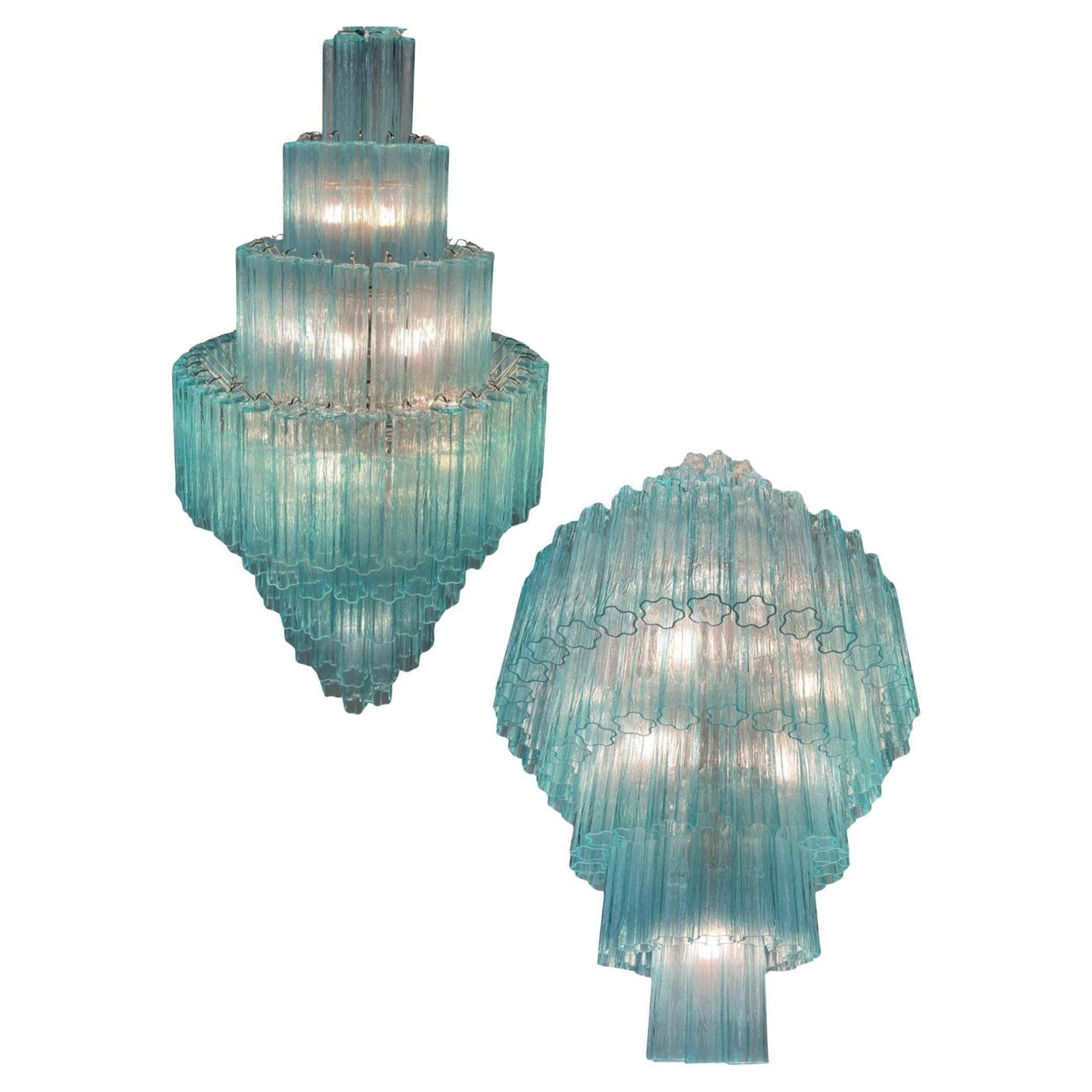 Pair Majestic Aquamarine  Murano Chandeliers By Valentina Planta