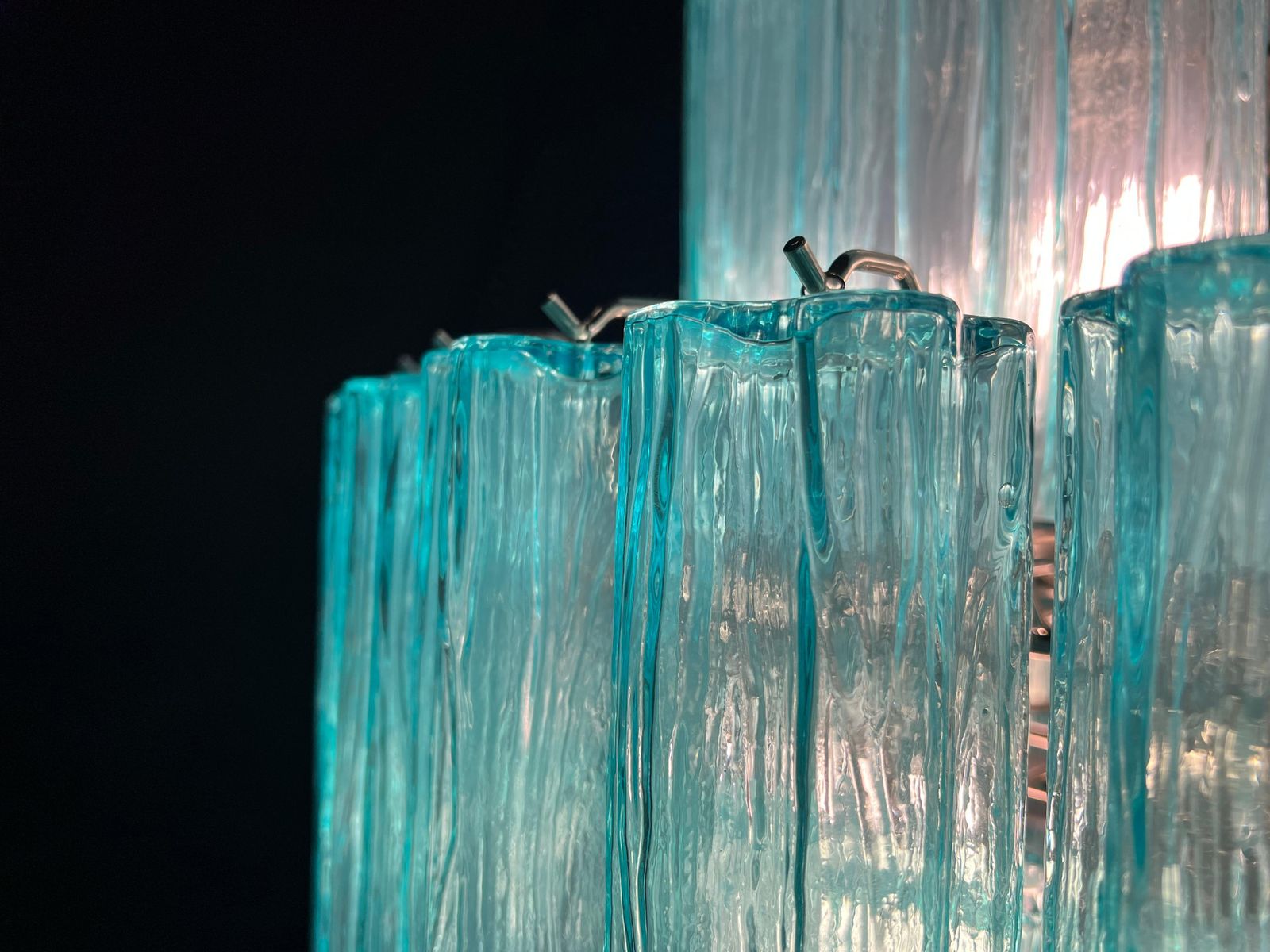 photo vinterior Pair Majestic Aquamarine  Murano Chandeliers By Valentina Planta