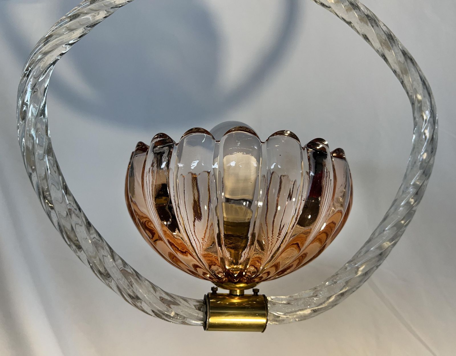 Charming Pink Pendant Chandelier By Barovier & Toso, Murano, 1940s photo vintage