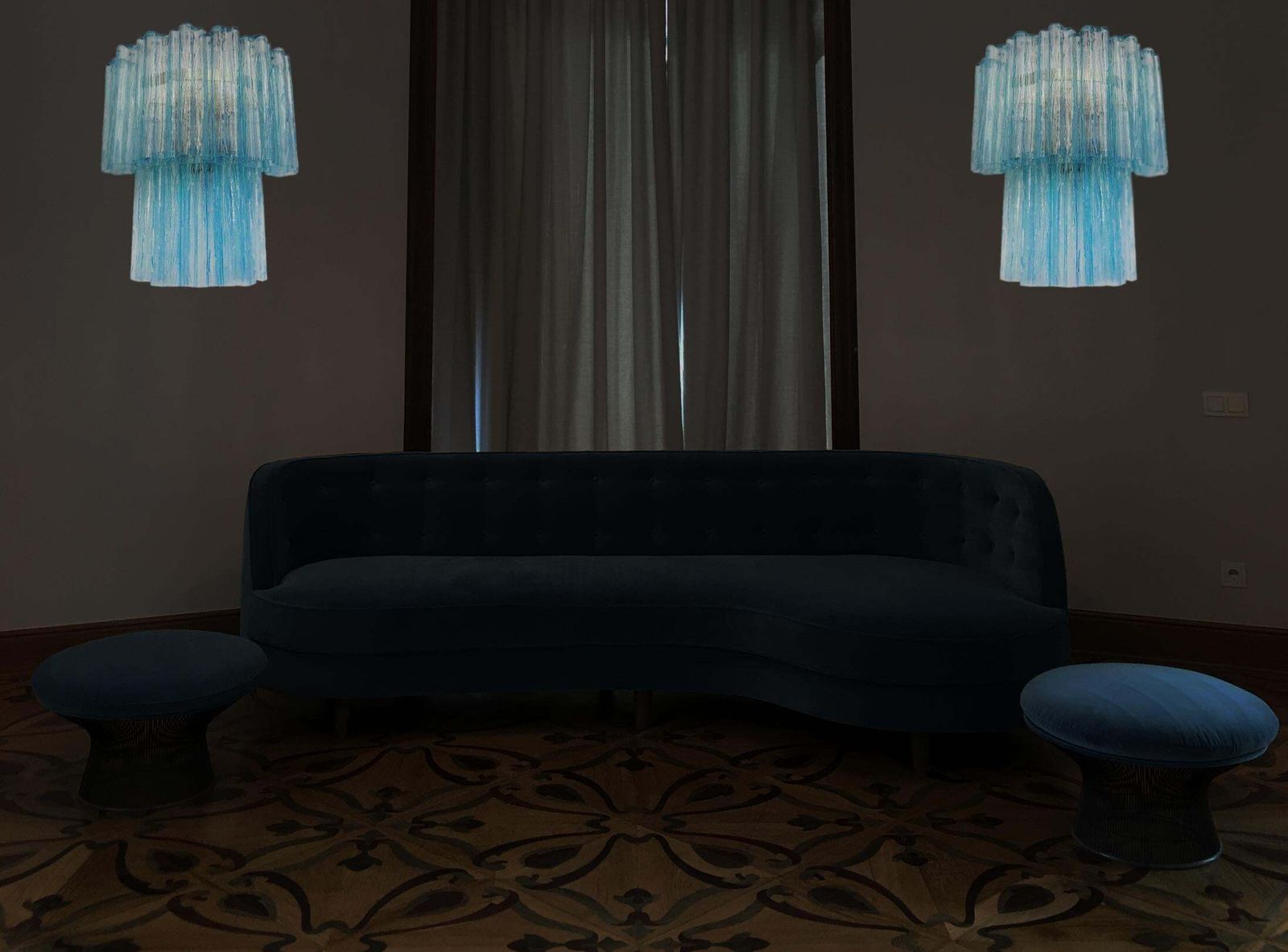 Beautiful Pair Of Murano Glass Tube Wall Sconces   13 Blue Glass Tube photo Lighting