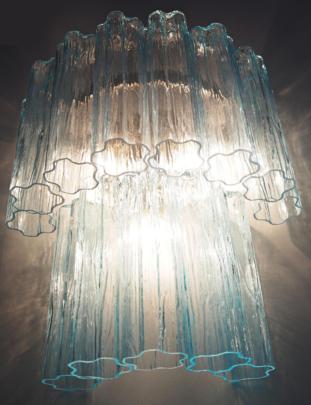 Beautiful Pair Of Murano Glass Tube Wall Sconces   13 Blue Glass Tube photo vintage