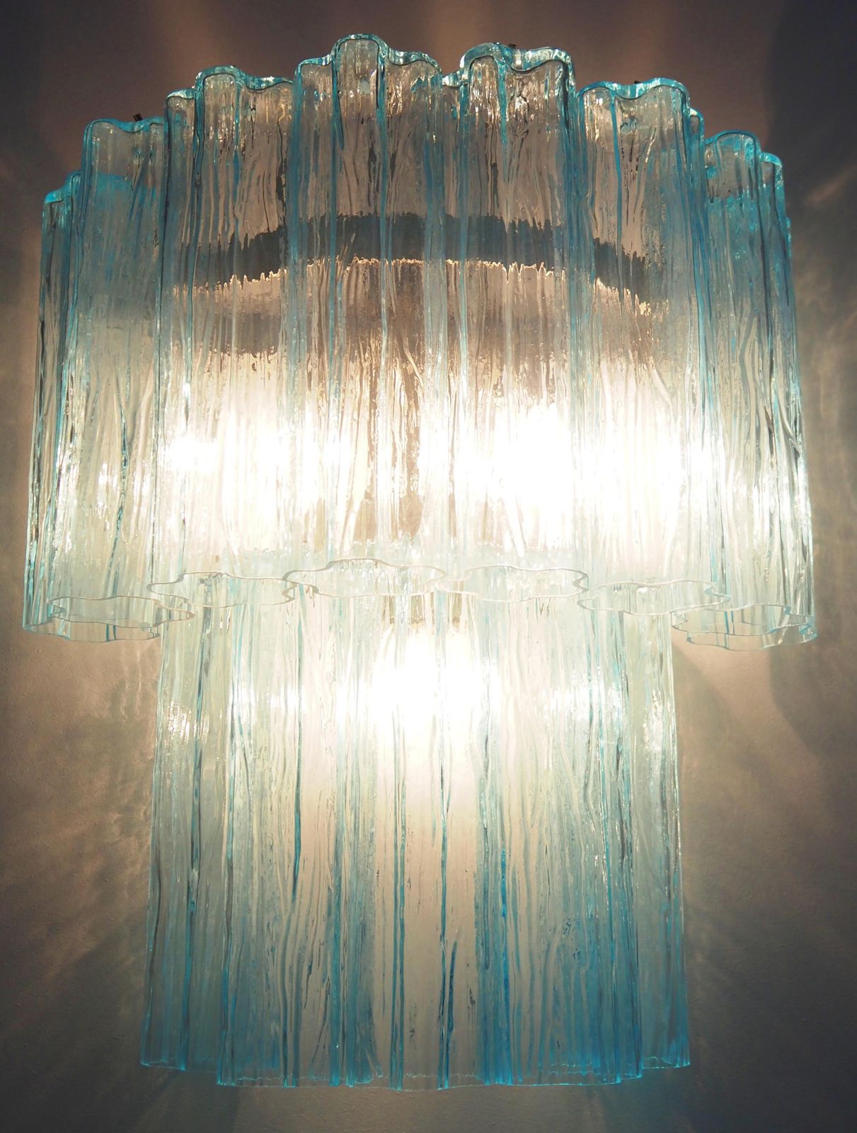 photo furniture Beautiful Pair Of Murano Glass Tube Wall Sconces   13 Blue Glass Tube