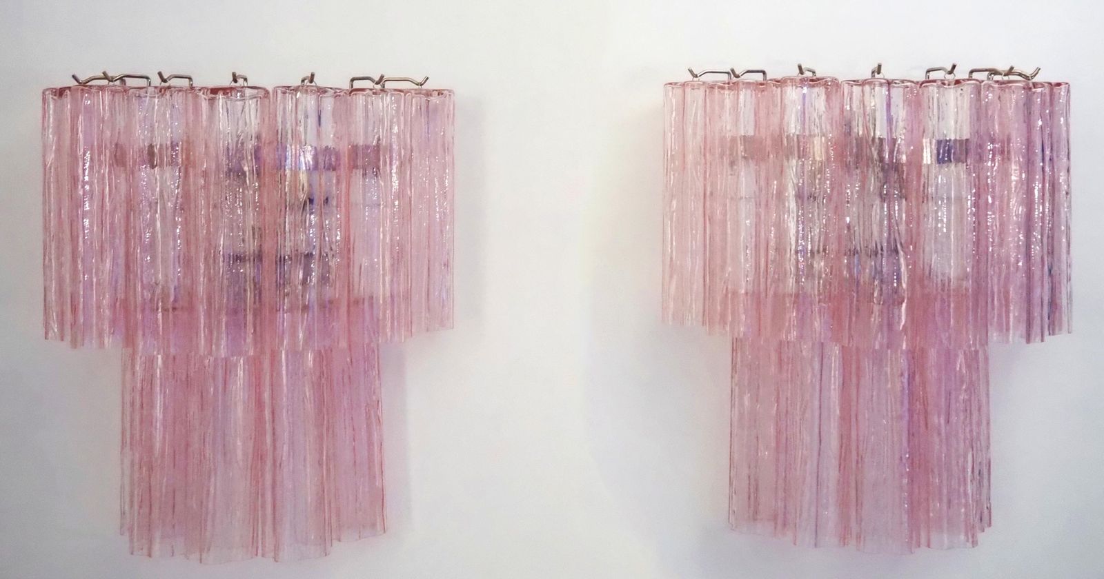 Fantastic Pair Of Murano Glass Tube Wall Sconces   13 Pink Glass Tube photo Lighting