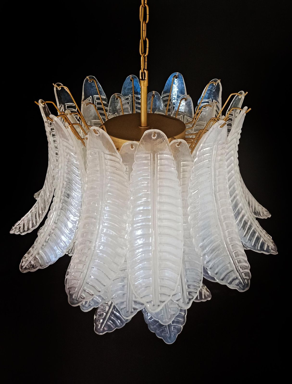 photo vinterior Precious Italian Murano Six Tier Opaline Ferns Glass Chandelier, 36 Opal Glasses