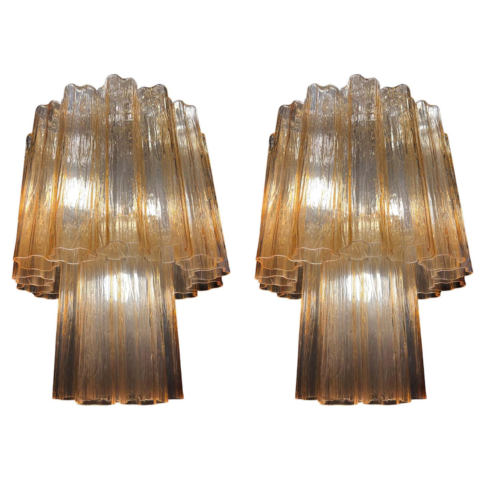 Charming Pair Of Italian Amber Chandeliers By Valentina Planta, Murano