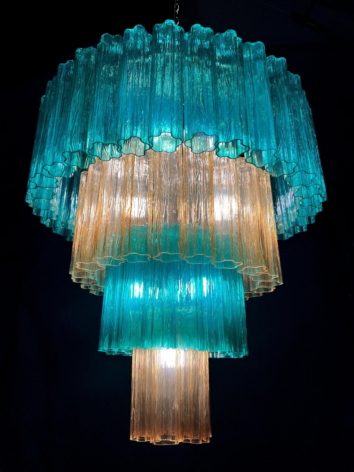 photo for sale Charming Emerald And Gold Italian Chandelier By Valentina Planta. Murano