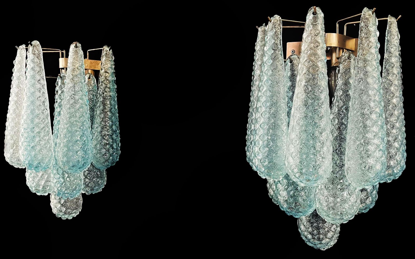 Elegant Pair Of Vintage Blue Glass Petals Drop Wall Sconce, Murano, 1970 photo Lighting