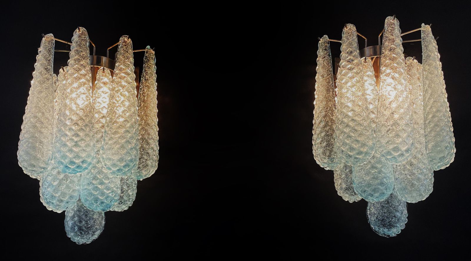 photo buy Elegant Pair Of Vintage Blue Glass Petals Drop Wall Sconce, Murano, 1970