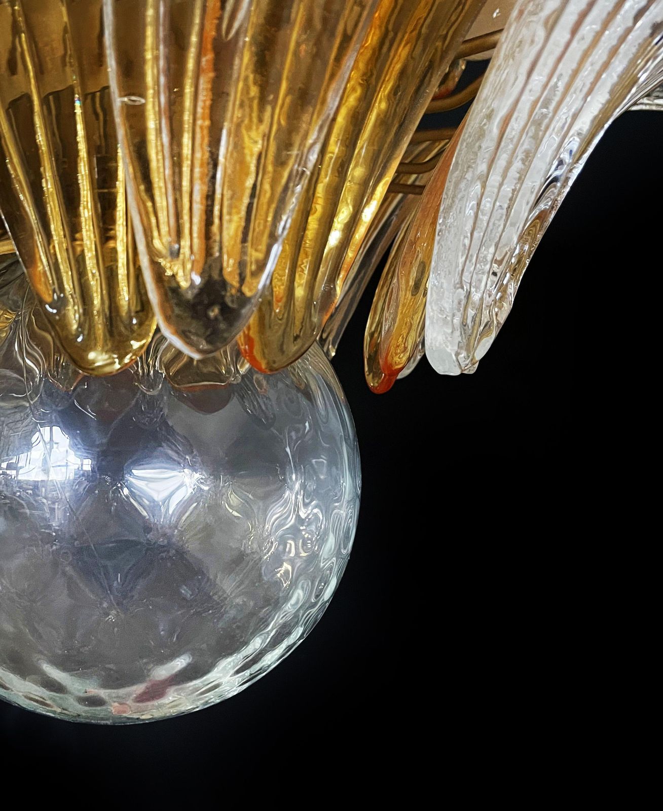 Elegant Palmette Ceiling Light   Three Levels, 104 Clear And Amber Glasses photo vintage