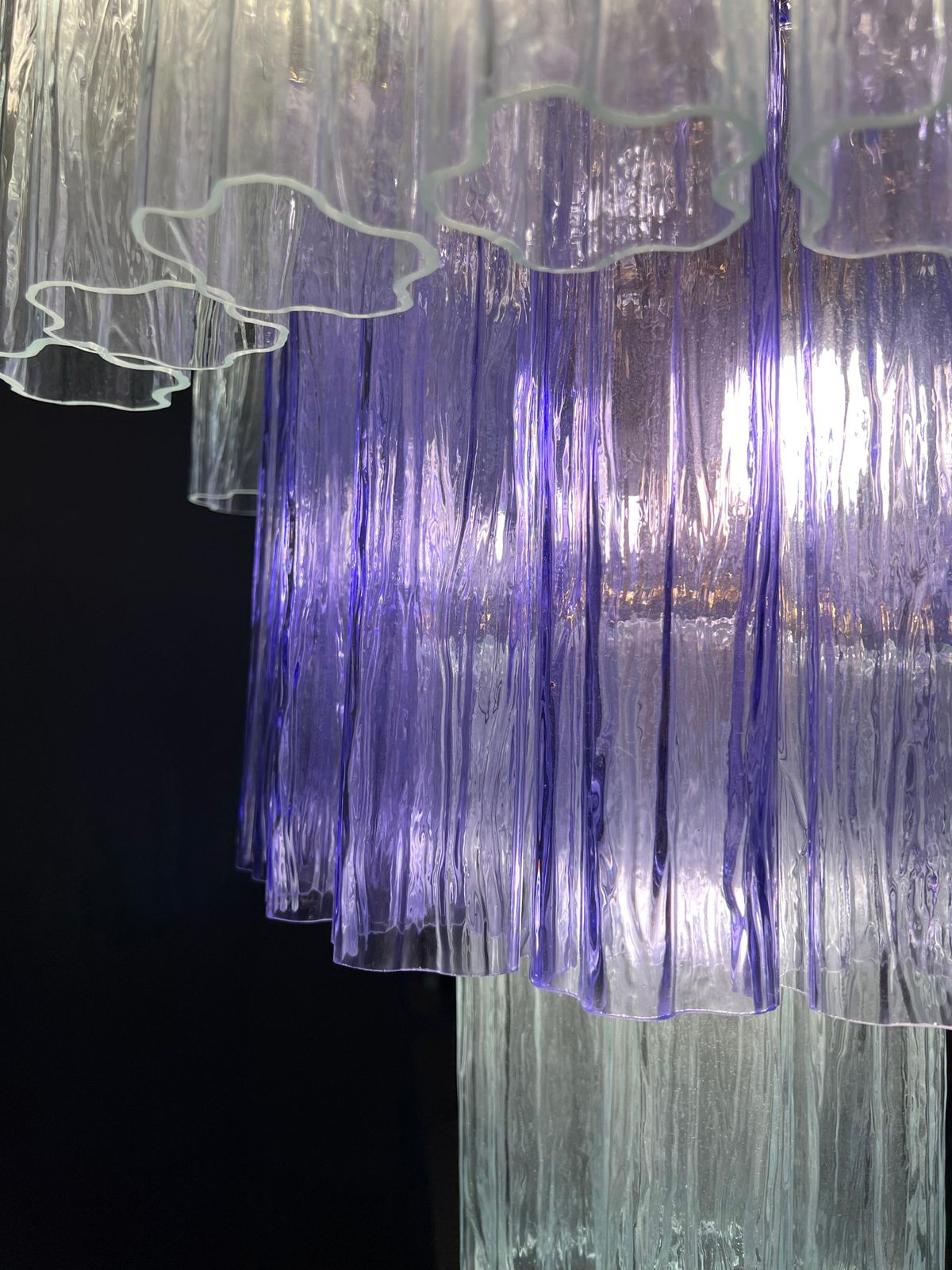 photo for sale Charming Pair Italian Amethyst & Clear Chandeliers By Valentina Planta, Murano