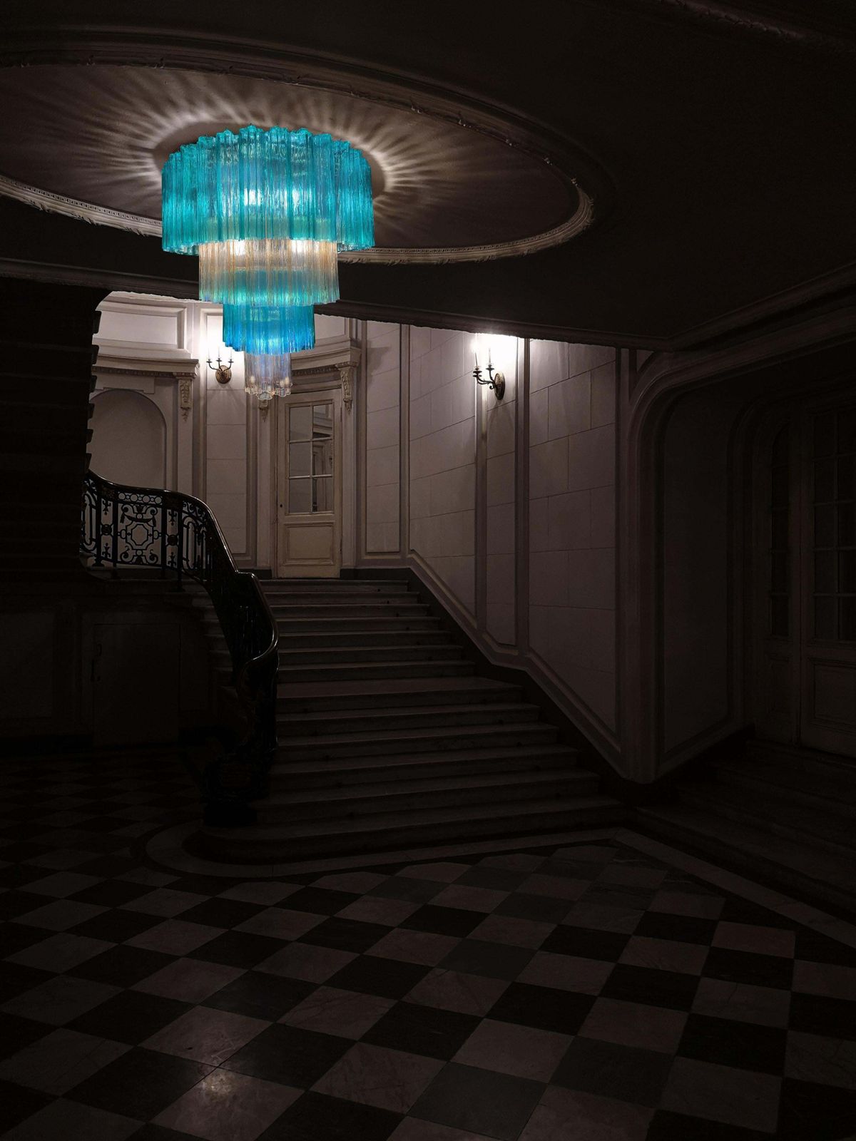 Charming  Italian Emerald And Gold Chandelier By Valentina Planta, Murano photo vinterior