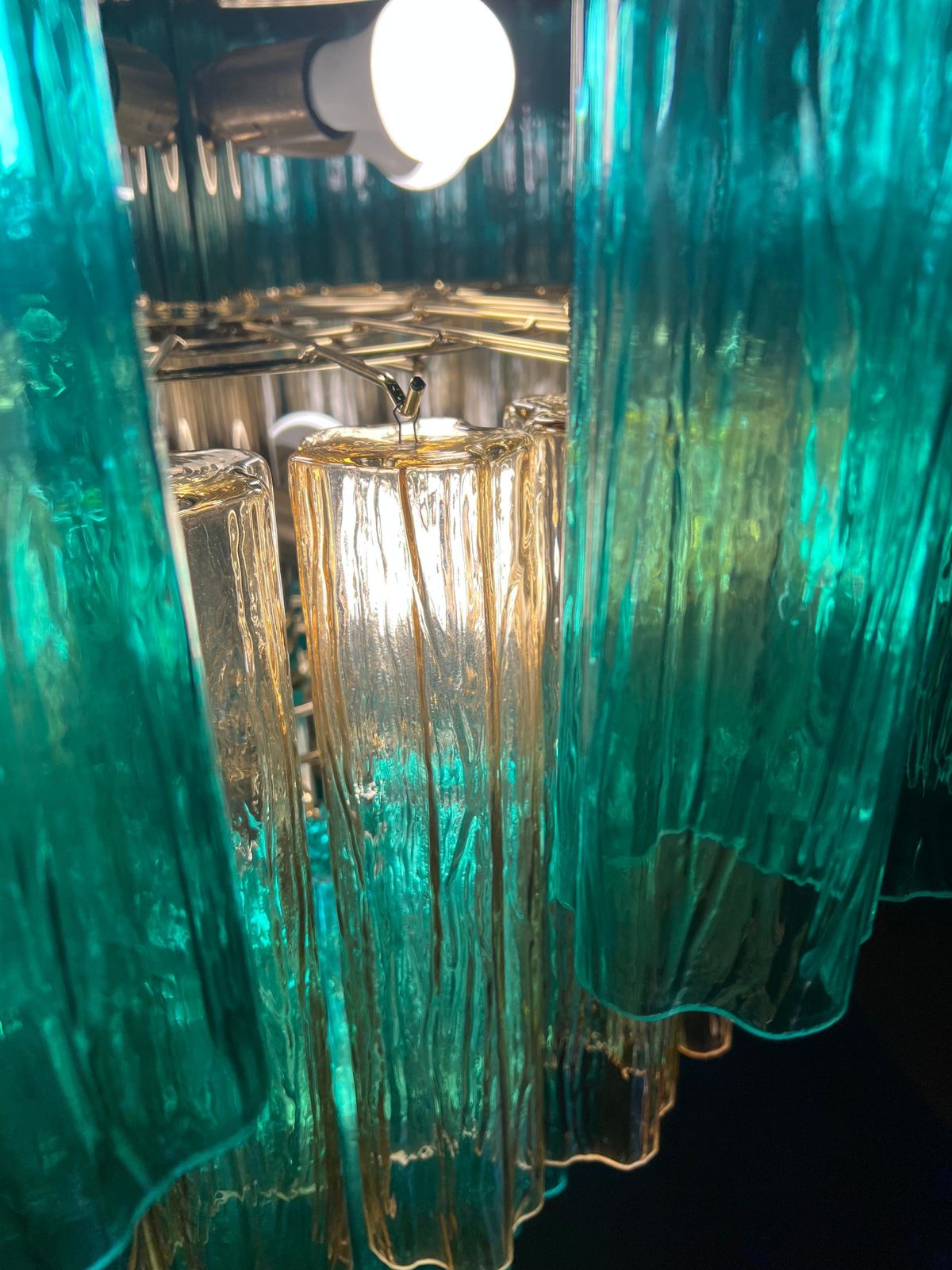 4613.0 Charming  Italian Emerald And Gold Chandelier By Valentina Planta, Murano photo