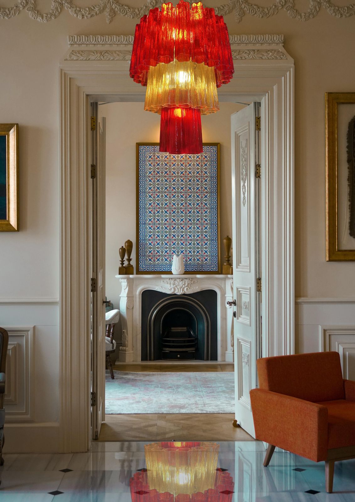 Amazing Italian Red And Gold Chandelier By Valentina Planta, Murano photo Lighting