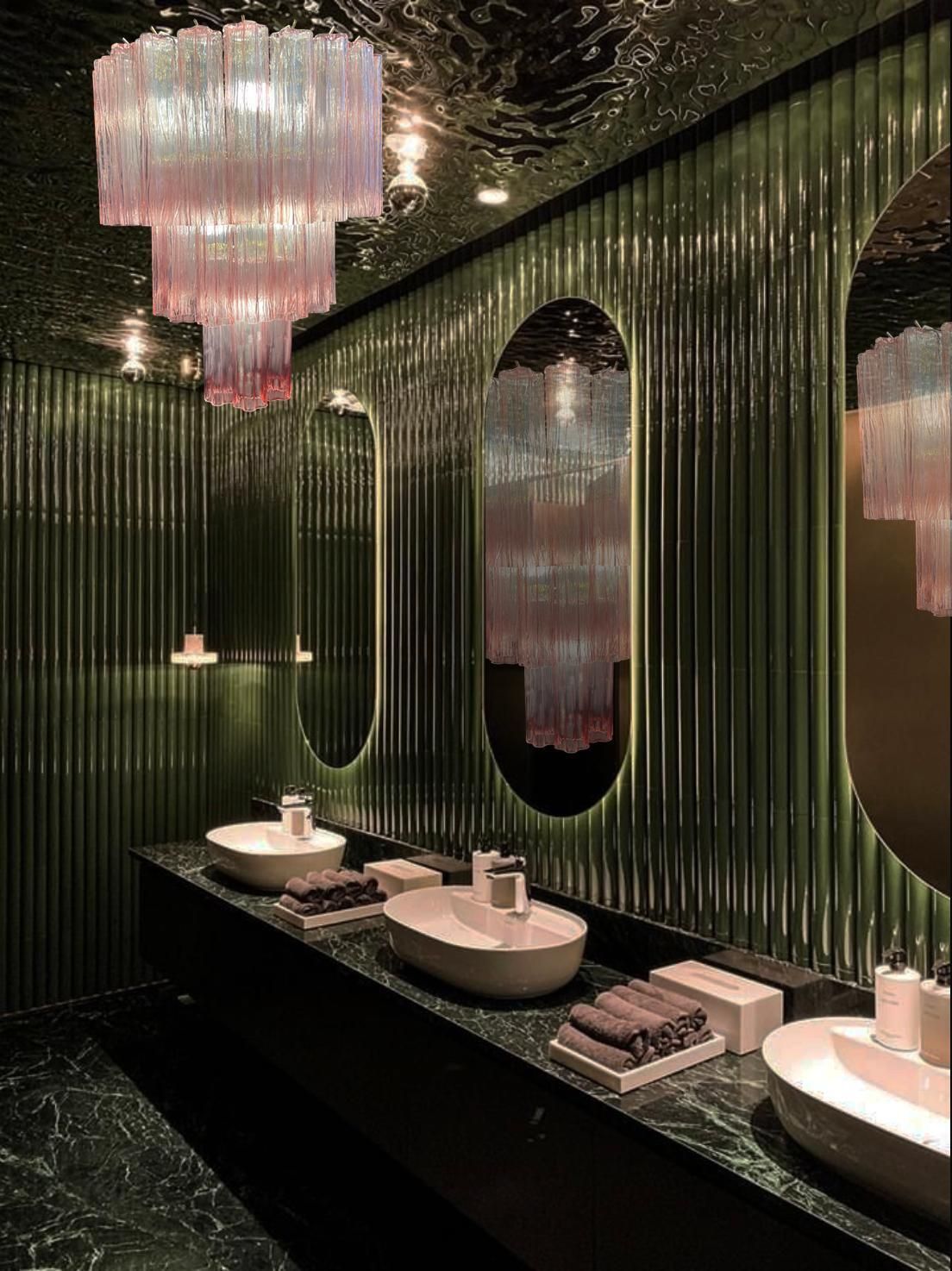 Amazing Pair Of Italian Pink Chandeliers By Valentina Planta, Murano photo Lighting