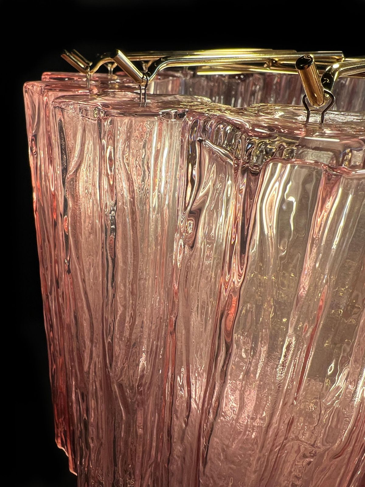 Lighting Amazing Pair Of Italian Pink Chandeliers By Valentina Planta, Murano photo