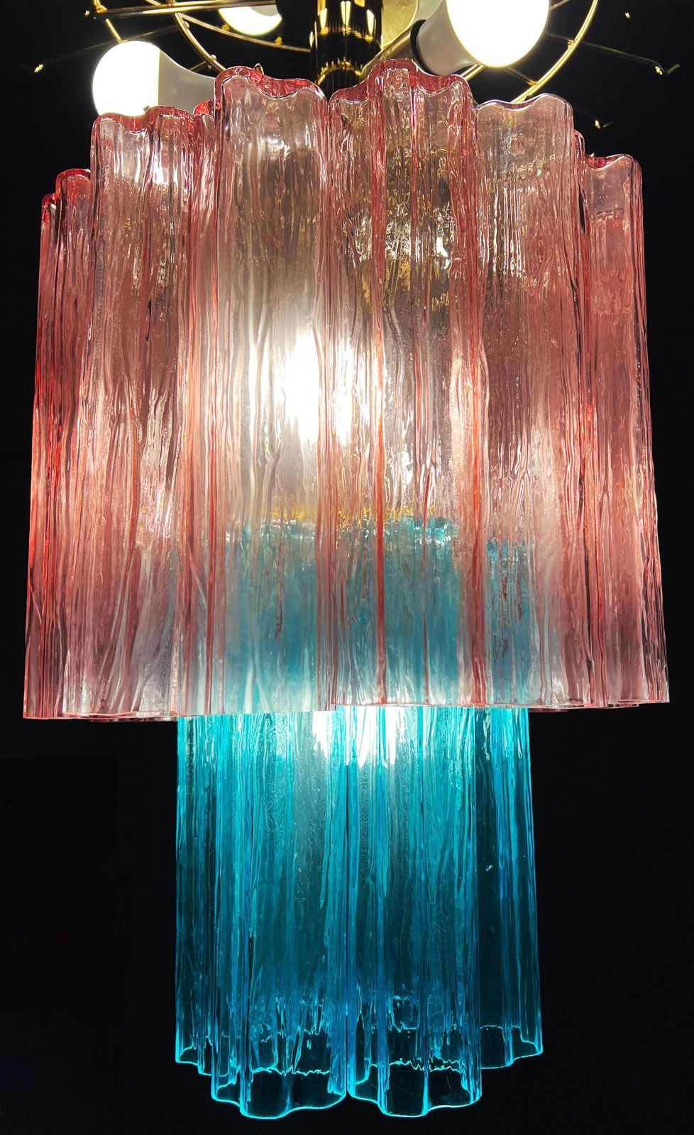 Amazing Pair Of Italian Pink Blue Chandeliers By Valentina Planta, Murano photo buy