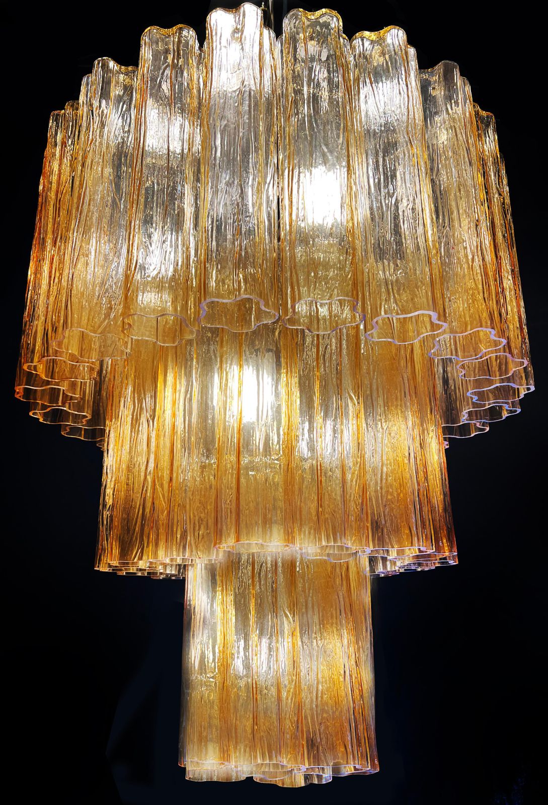 Charming Pair Of Italian Amber Chandeliers By Valentina Planta, Murano photo vinterior