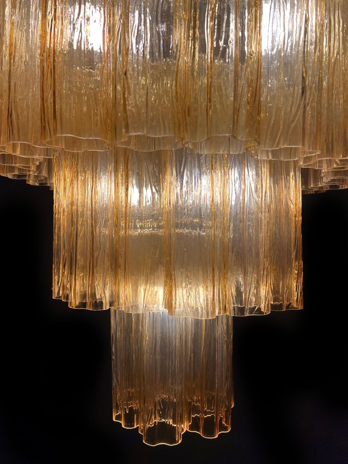 Lighting Charming Pair Of Italian Amber Chandeliers By Valentina Planta, Murano photo