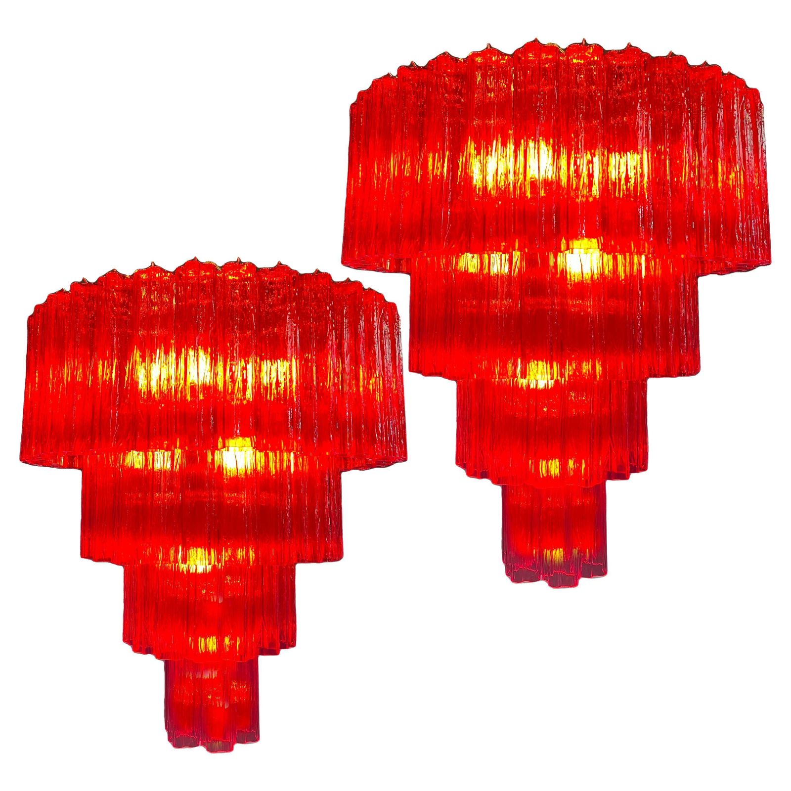 Elegant And Refined Pair Of Italian Chandeliers, Murano
