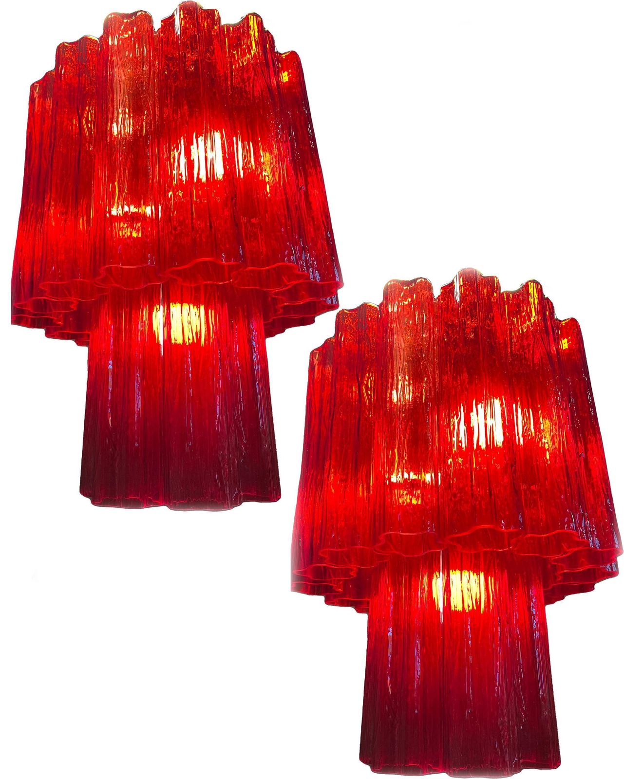 Amazing Pair Of Italian Ruby Red Chandeliers, Murano By Valentina Planta photo vinterior