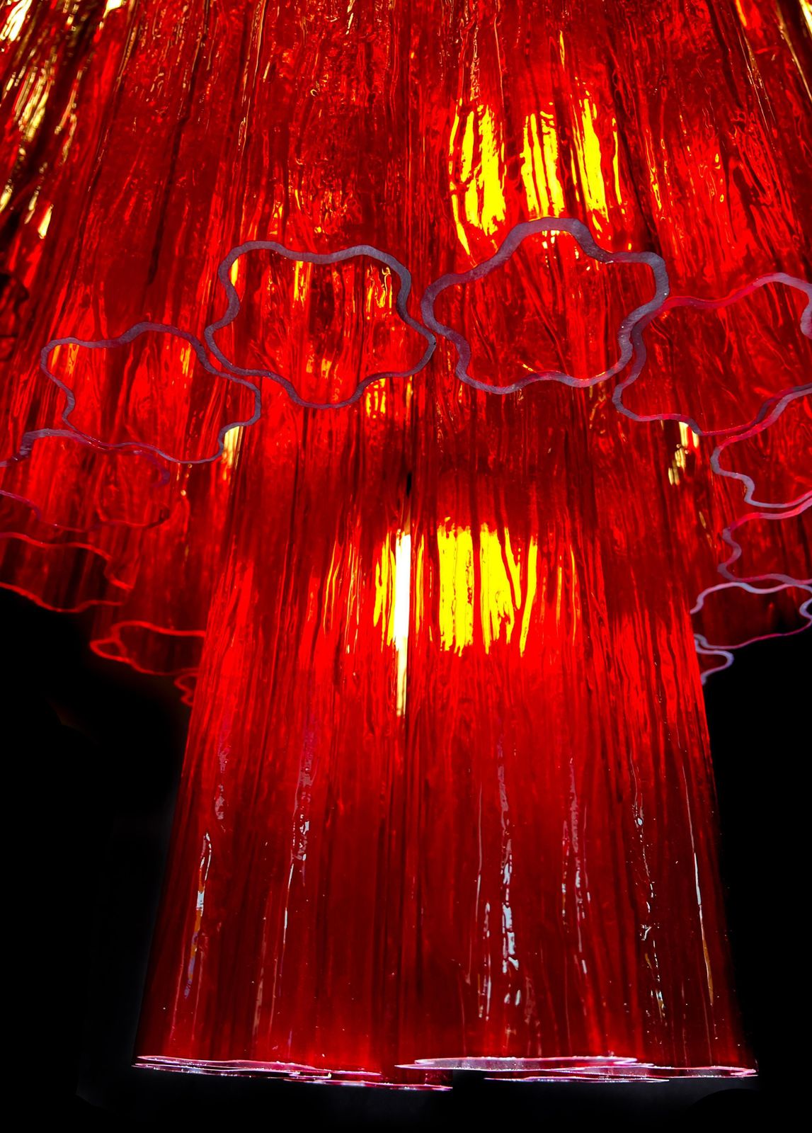 photo buy Amazing Pair Of Italian Ruby Red Chandeliers, Murano By Valentina Planta