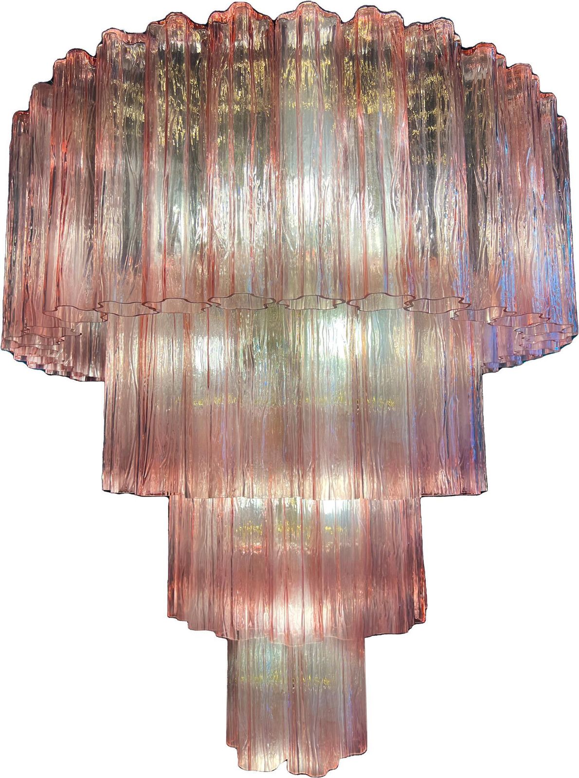 photo for sale Charming Pair Of Italian Pink Chandeliers By Valentina Planta, Murano