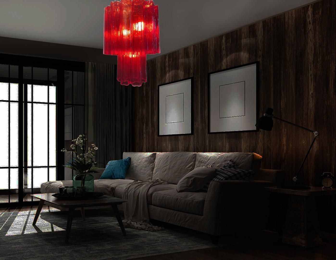 Amazing Italian Ruby Red Italian Chandelier By Valentina Planta, Murano photo Lighting