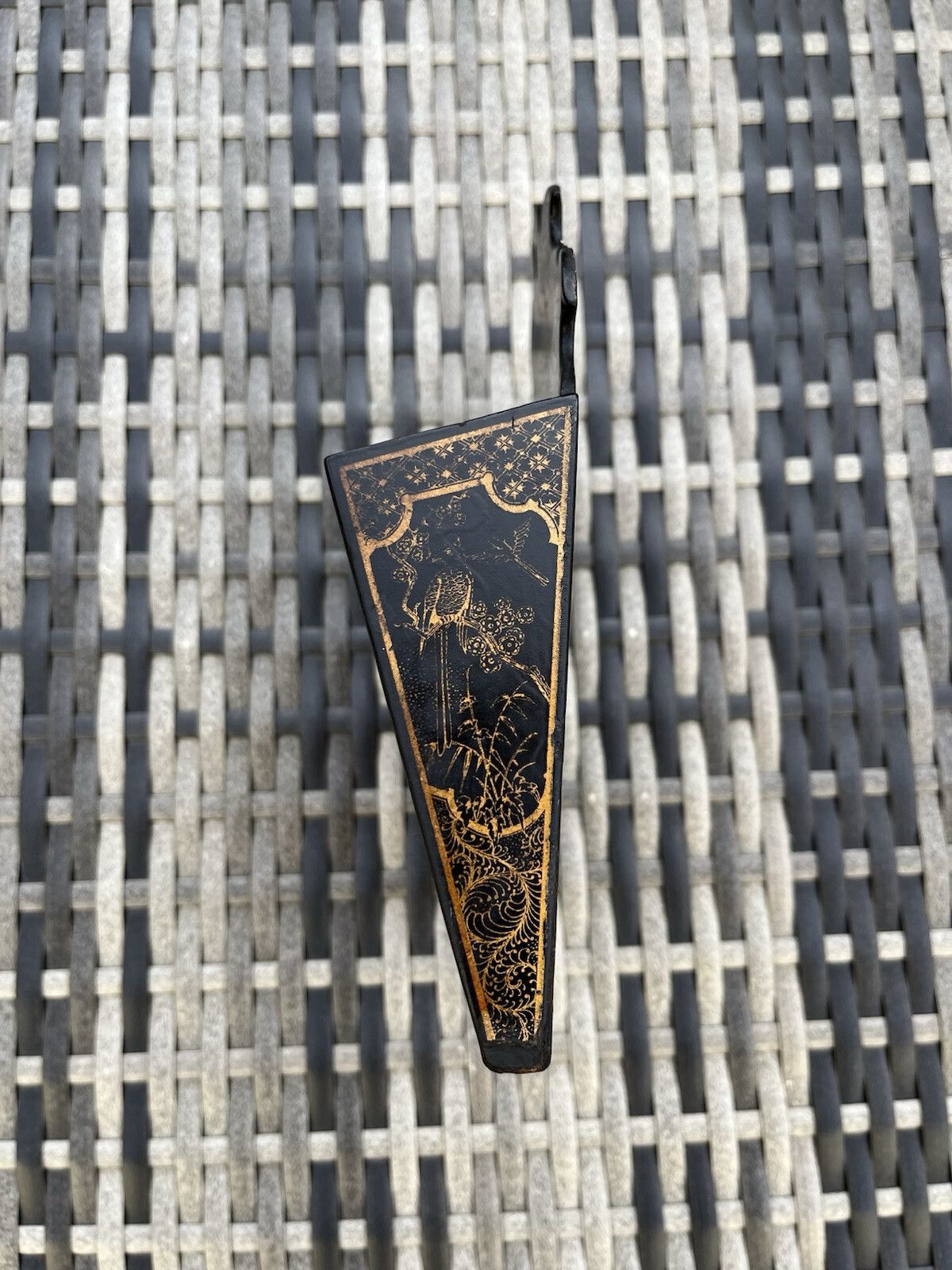 Antique Chinoiserie Lacquer Papier Mache Wall Pocket Box Letter Rack Japonsime photo 85.0