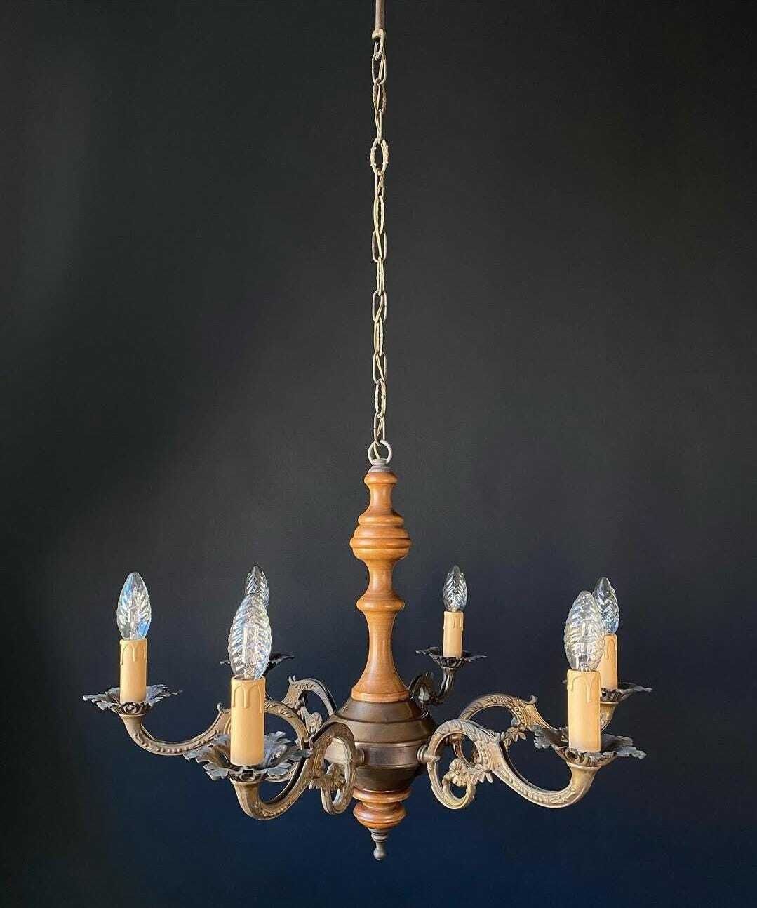 Large Wood Antique Chandelier, 1960s photo for sale