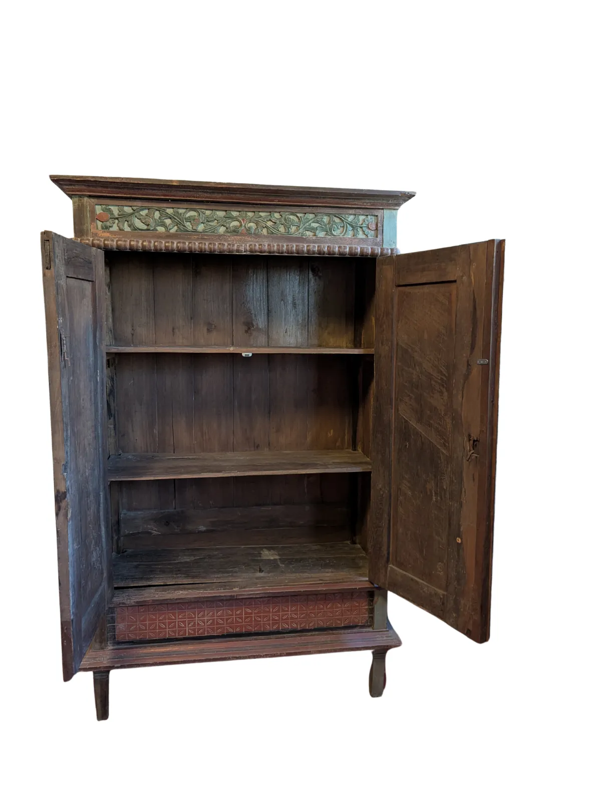 Indonesian Lemuri Cabinet With Carved Geometric Garden Motifs