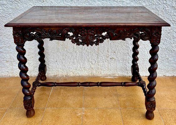 19th Century French Louis XIV Breton Carved Oak Sofa Table Desk, 1890s photo 1755.0