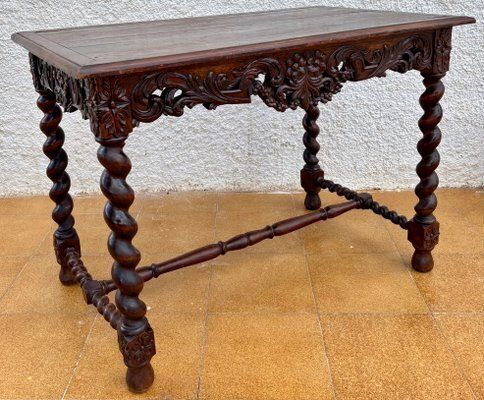 19th Century French Louis XIV Breton Carved Oak Sofa Table Desk, 1890s photo vinterior