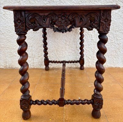 19e Eeuwse Franse Louis XIV Bretonse Gesneden Eiken Sofa Tafel / Bureau, Jaren 1890 photo vintage