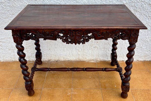 Furniture 19th Century French Louis XIV Breton Carved Oak Sofa Table Desk, 1890s photo