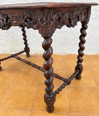 photo buy 19th Century French Louis XIV Breton Carved Oak Sofa Table Desk, 1890s