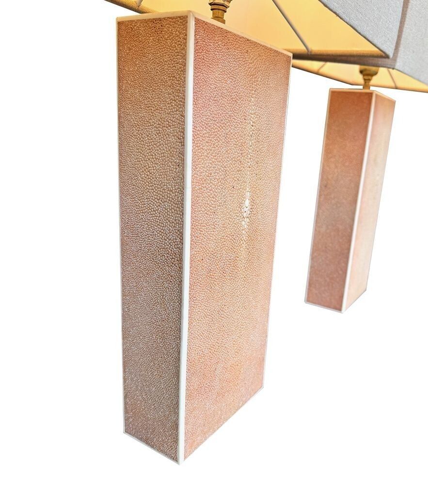 photo furniture A Pair Of 1960s Pastel Pink Shagreen Lamps With Natural Linen Shades