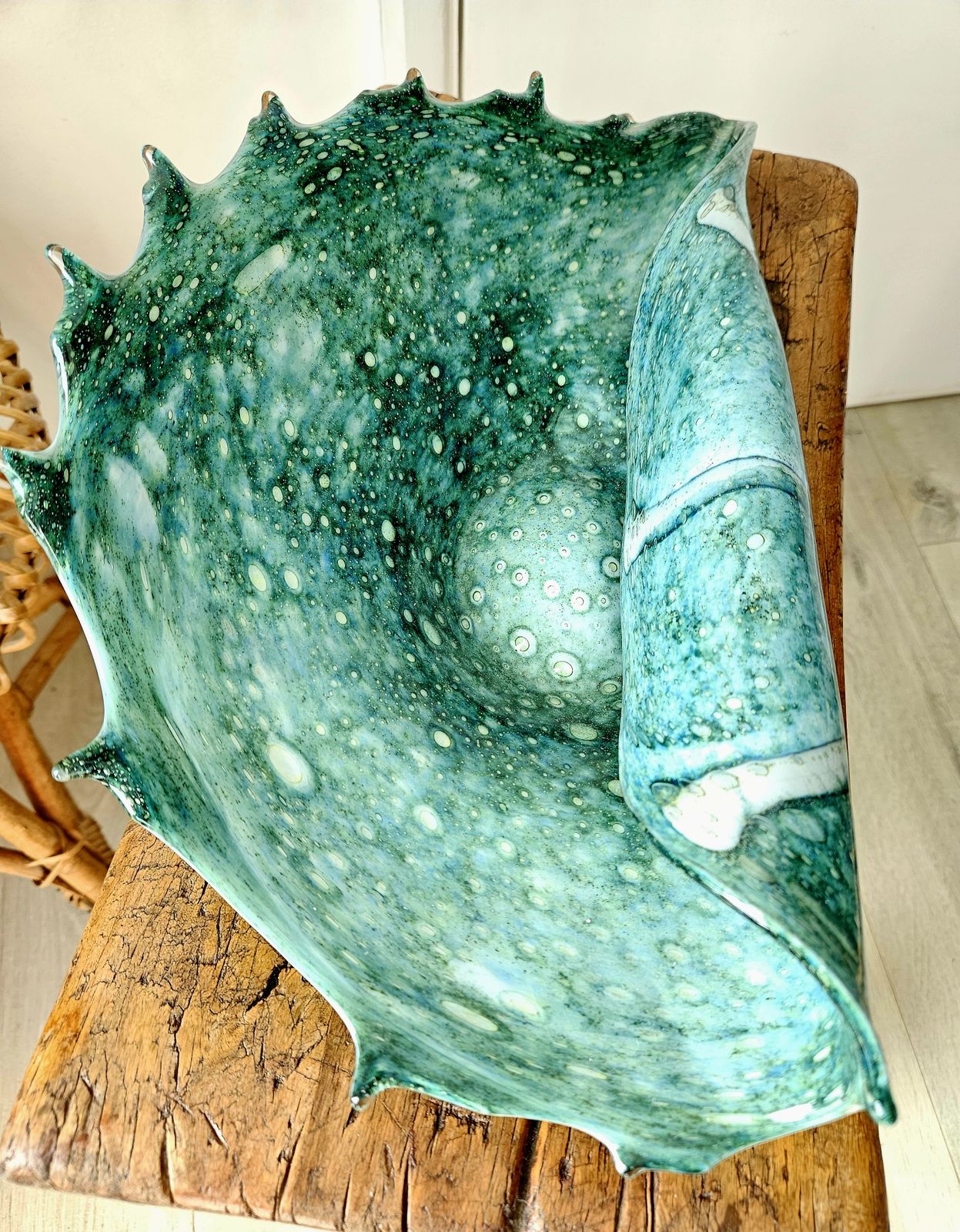 Large And Spectacular, Sea Green, Rolled Glass Shell Ornament, Possibly Murano photo 189.0