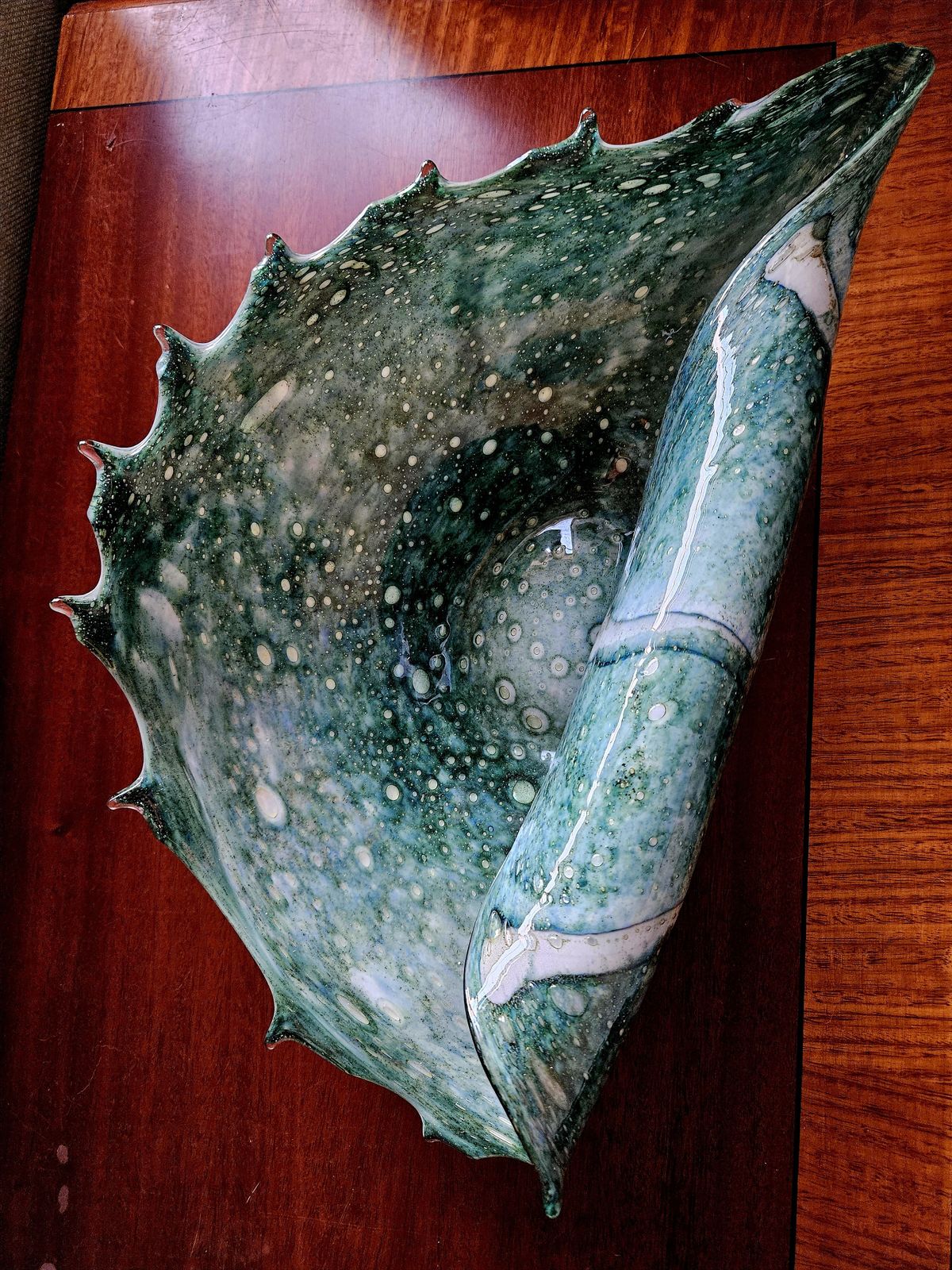 Large And Spectacular, Sea Green, Rolled Glass Shell Ornament, Possibly Murano photo vinterior