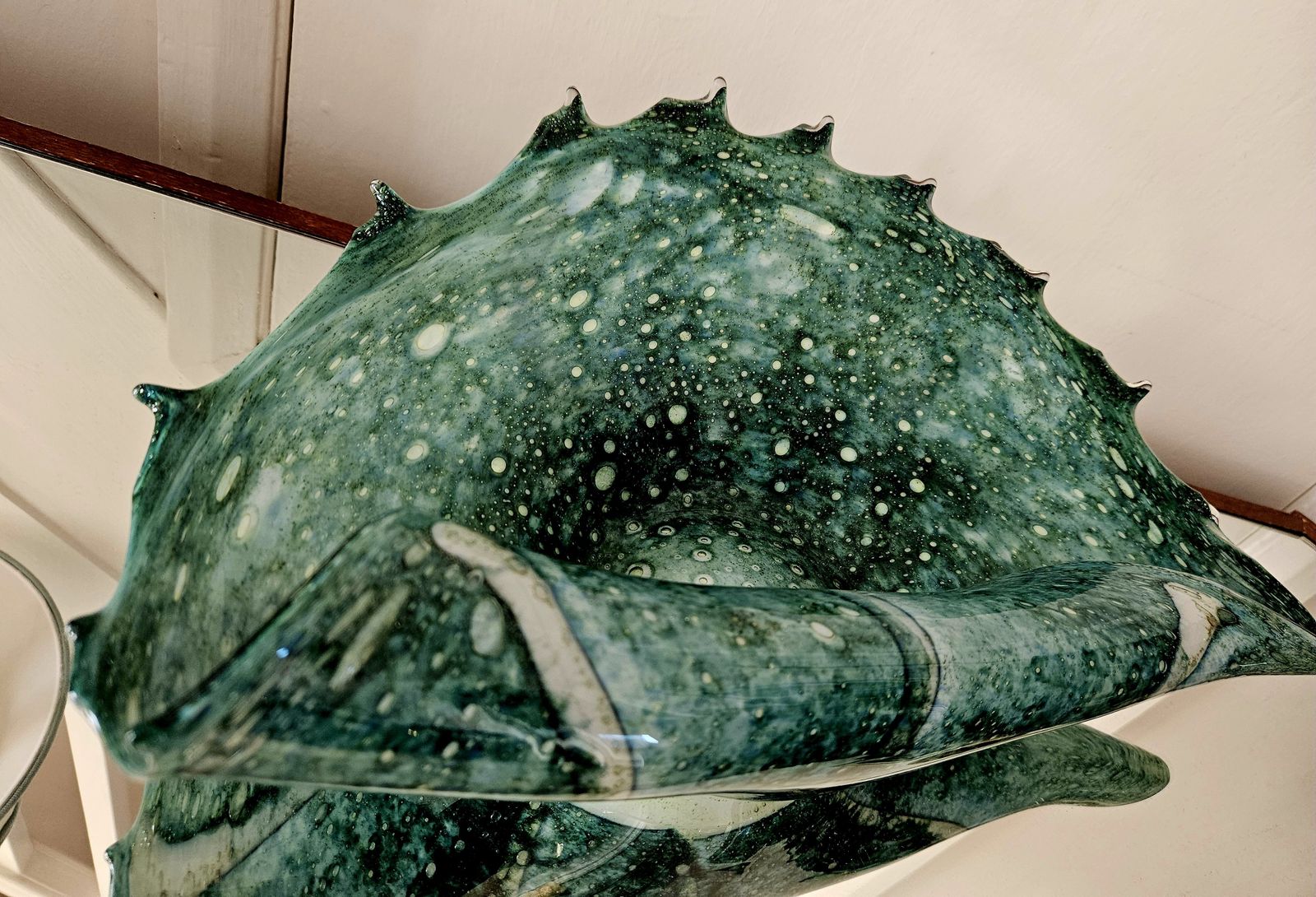 Large And Spectacular, Sea Green, Rolled Glass Shell Ornament, Possibly Murano photo vintage